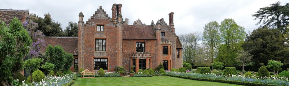 Chenies Manor House, a Tudor Grade I listed building, in springtime